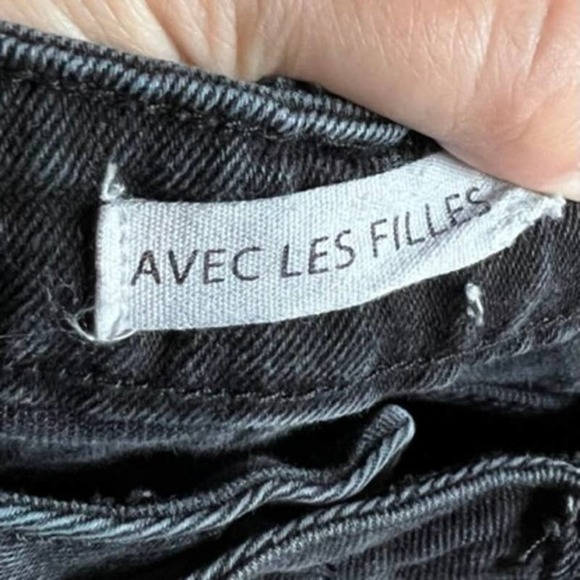 AVEC Les Filles Black Cropped Straight Leg Distressed Jeans High Rise Women's 27 - Picture 5 of 5